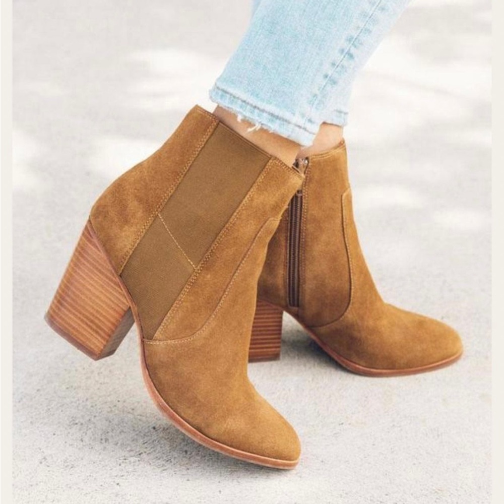 Anthropologie Soludos Emma Chesnut Suede Ankle Booties Brown Leather 8.5 NWOB